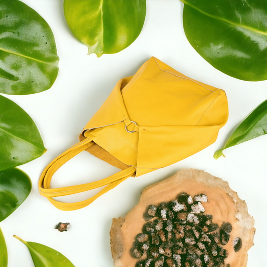 Nappa leather yellow tote bag