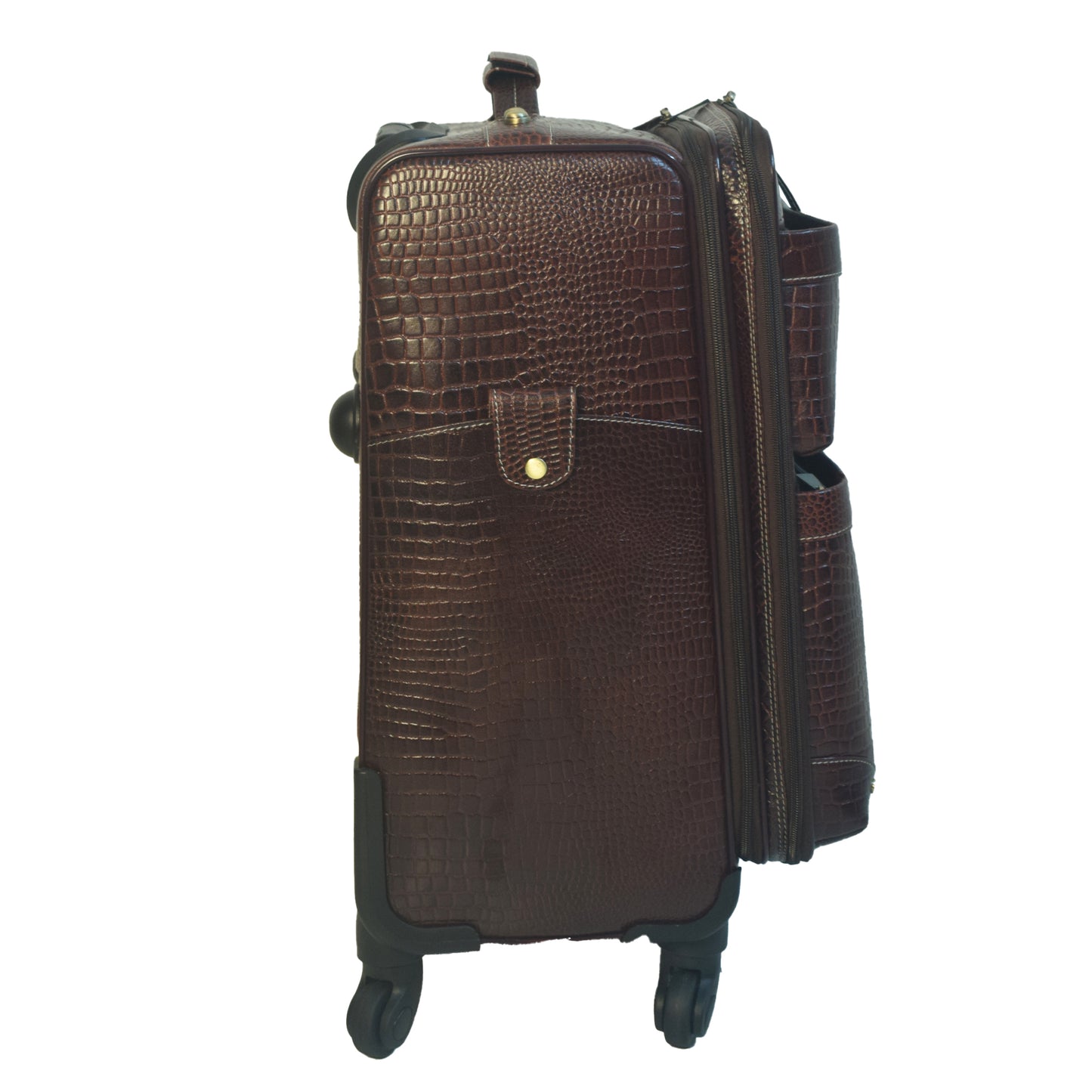 Croco Embossed Leather Trolley Bag Airport Cabin Bag Leather Weekender Leather Luggage with 360 Wheels