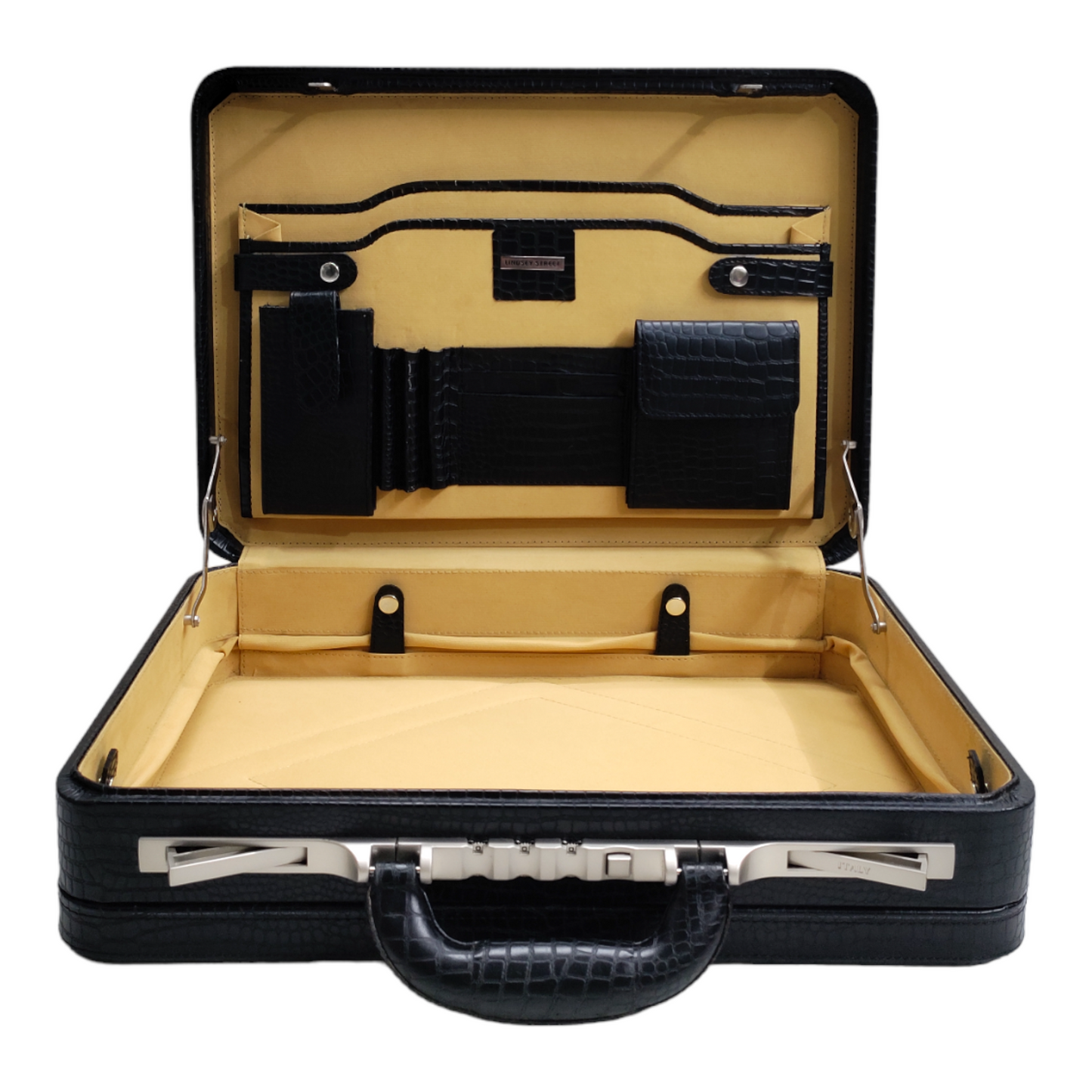 Premium Quality Leather Briefcase For Mens Croco Embossed Genuine Leather Attache Briefcase Laptop Case Expandable Bag Business Handbag