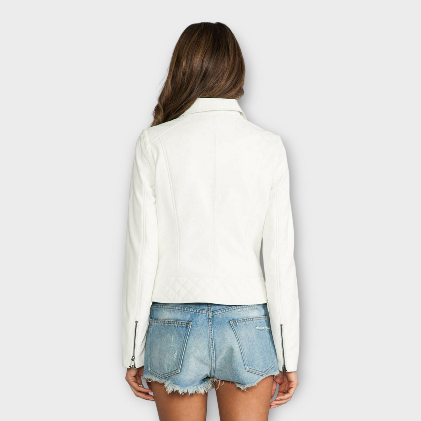 Lambskin White Leather Jacket For Women's Biker Jacket Leather Cropped Jacket Leather Coat Slim Fit Leather Jacket
