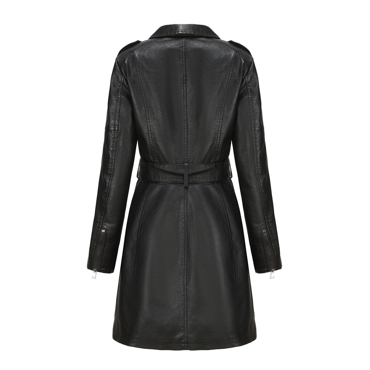 Custom Made Women's Bomber Jacket Mid Length Leather Coat With Belt Spring And Autumn Long Sleeve Windbreaker British Coat Women