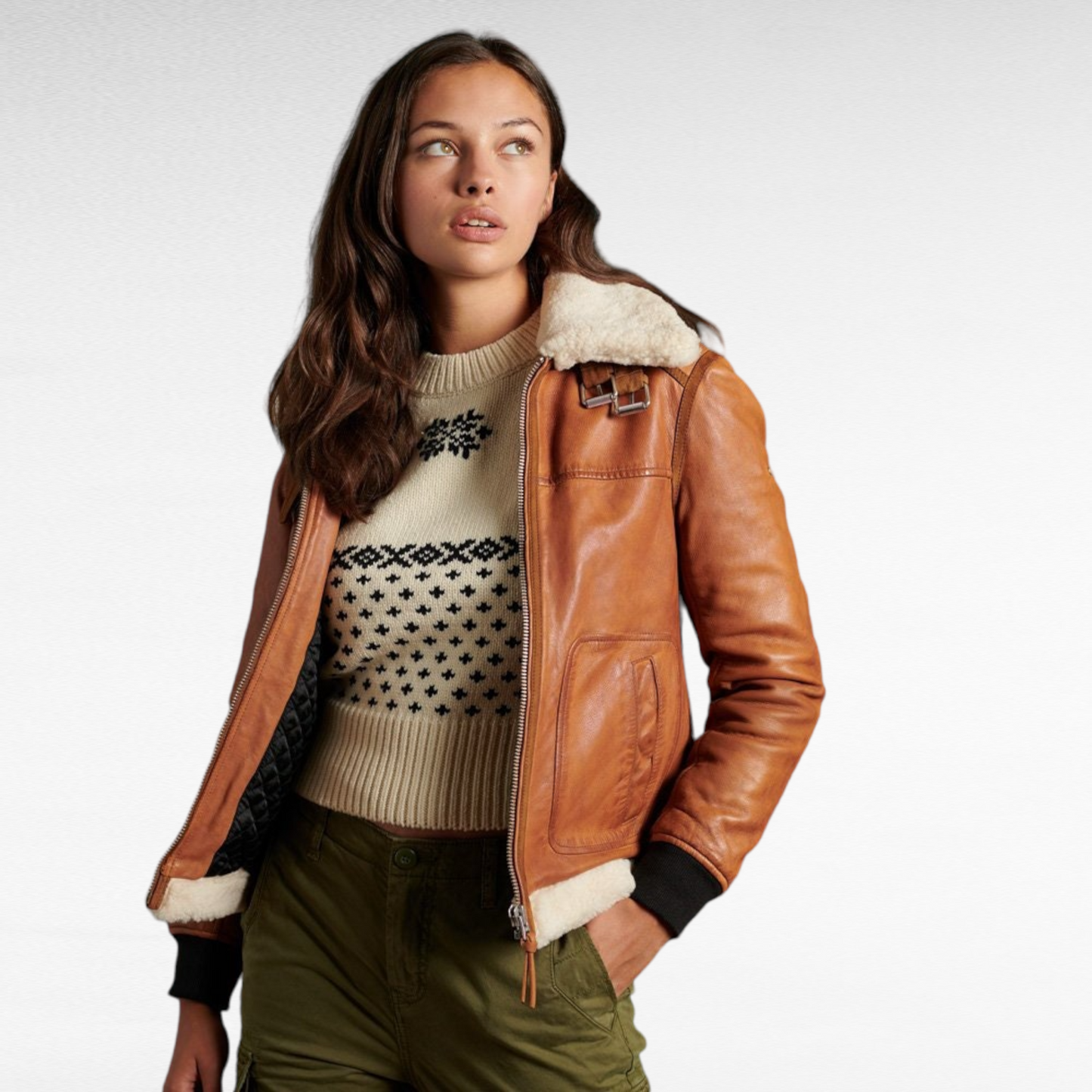 Premium Leather Bomber Jacket For Women's Flight Bomber Leather Jacket Slim Fit Jacket Custom Size Jacket (Tan)
