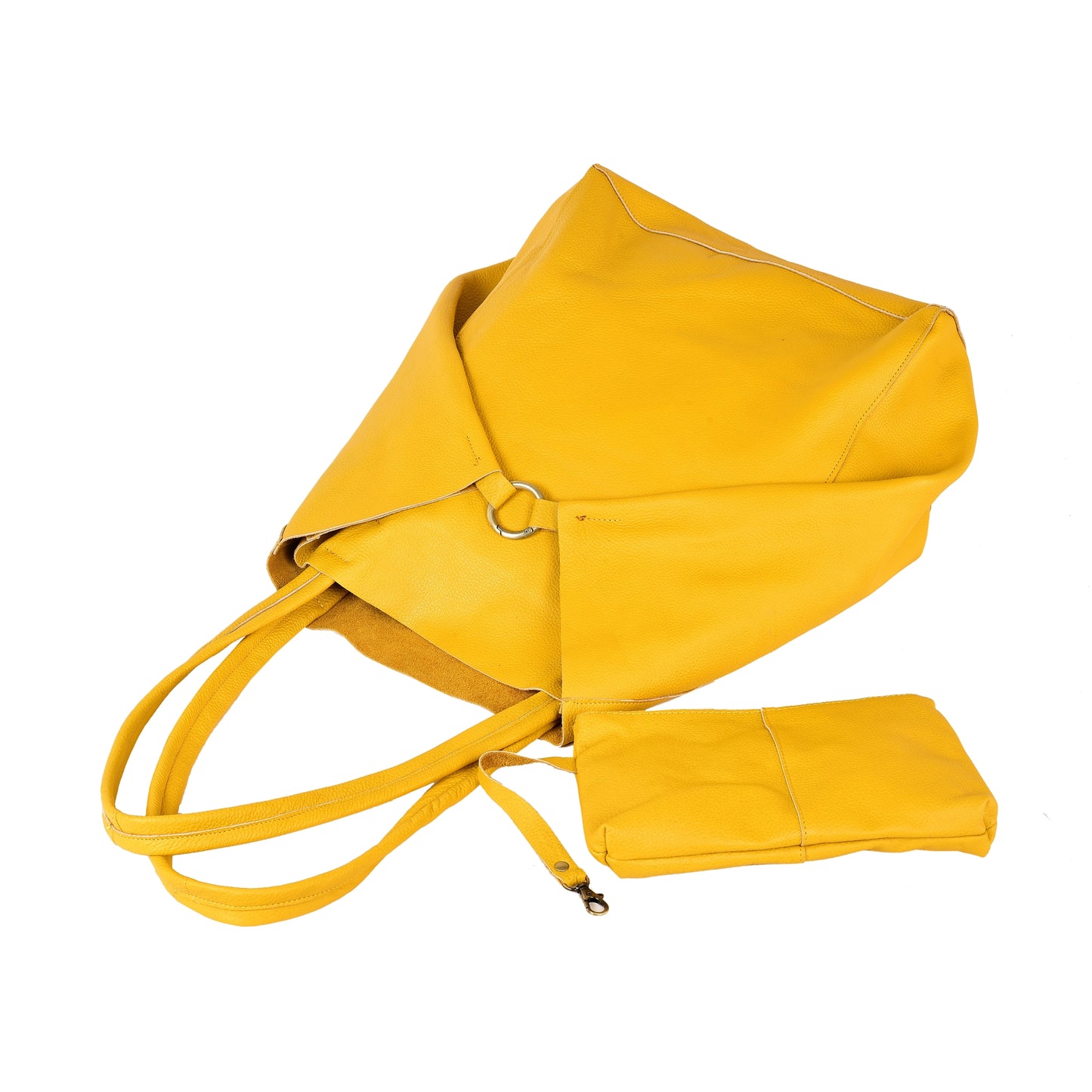 Yellow Oversized Tote Bag Everyday Shopper Bag Large Tote Bag Everyday Handbag for Women Leather Tote Shopper Bag With Pouch