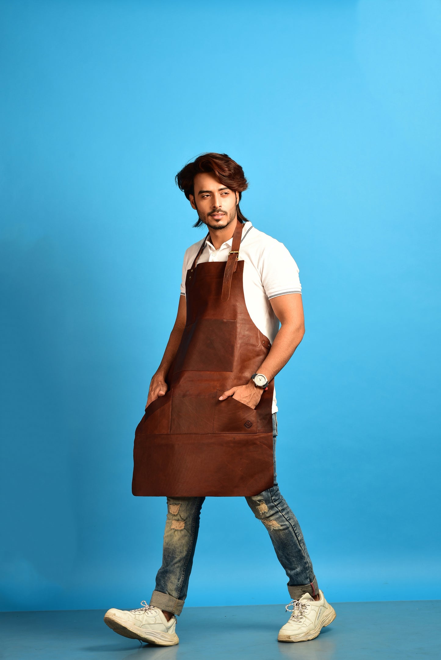 Distressed Brown Leather Apron Bib Barista Baker Bartender BBQ Chef Barber Uniform Butchers Apron For Woodwork Blacksmith with Pockets