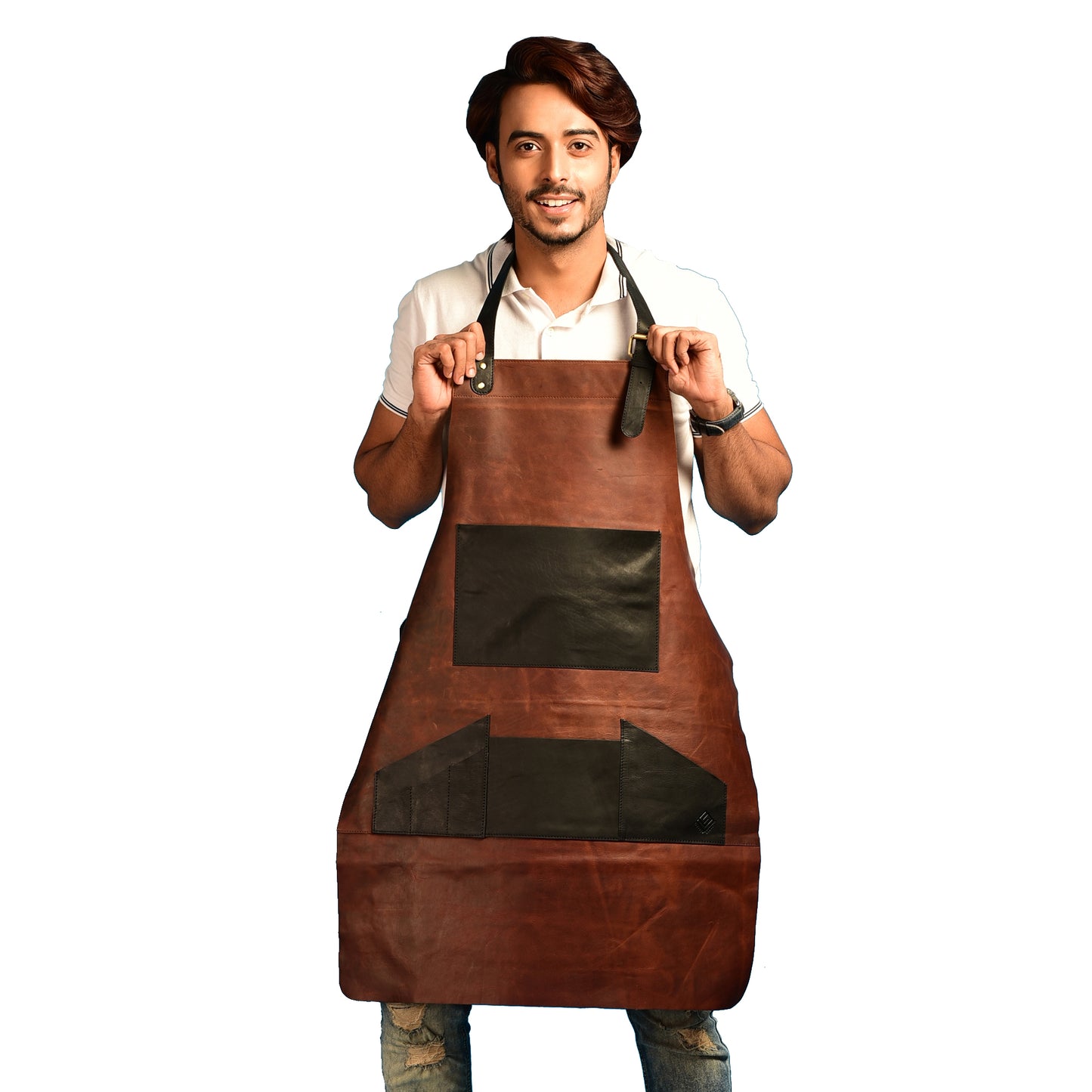 Distressed Brown Leather Apron Bib Barista Baker Bartender BBQ Chef Barber Uniform Butchers Apron For Woodwork Blacksmith with Pockets
