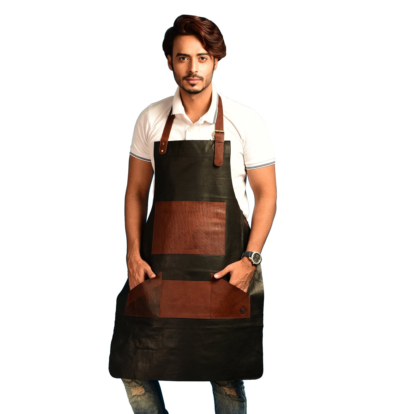 Distressed Brown Leather Apron Bib Barista Baker Bartender BBQ Chef Barber Uniform Butchers Apron For Woodwork Blacksmith with Pockets
