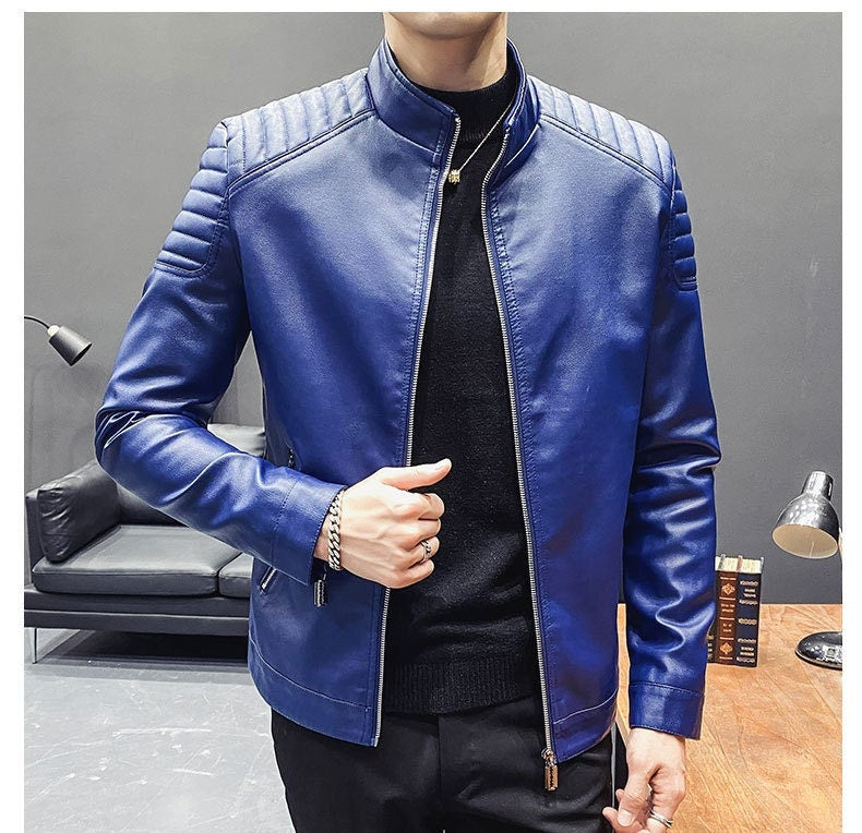 Genuine Leather Jacket for Men Blue  Biker Jacket Lambskin Motorcycle Jacket Soft Leather Casual Jacket for Mens Biker Jacket