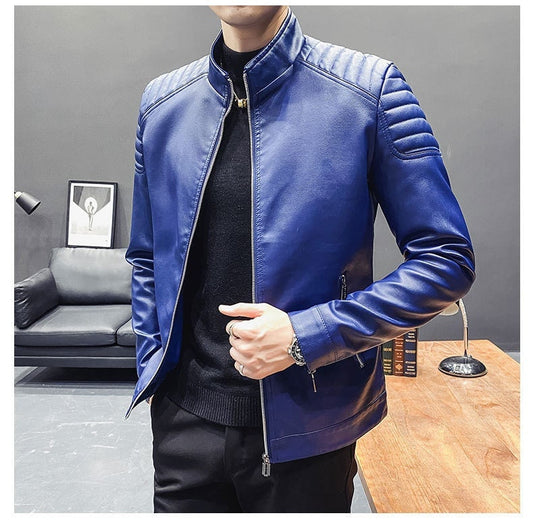 Genuine Leather Jacket for Men Blue  Biker Jacket Lambskin Motorcycle Jacket Soft Leather Casual Jacket for Mens Biker Jacket