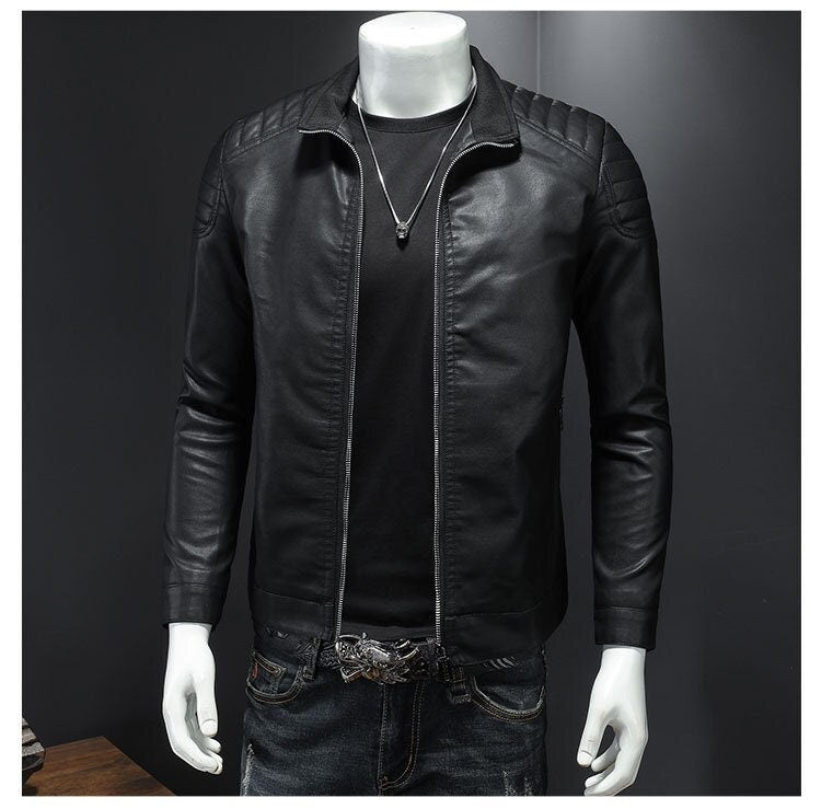 Men's Genuine Lambskin Leather Jacket Black Quilted Slim Fit Biker Jacket -  040 
