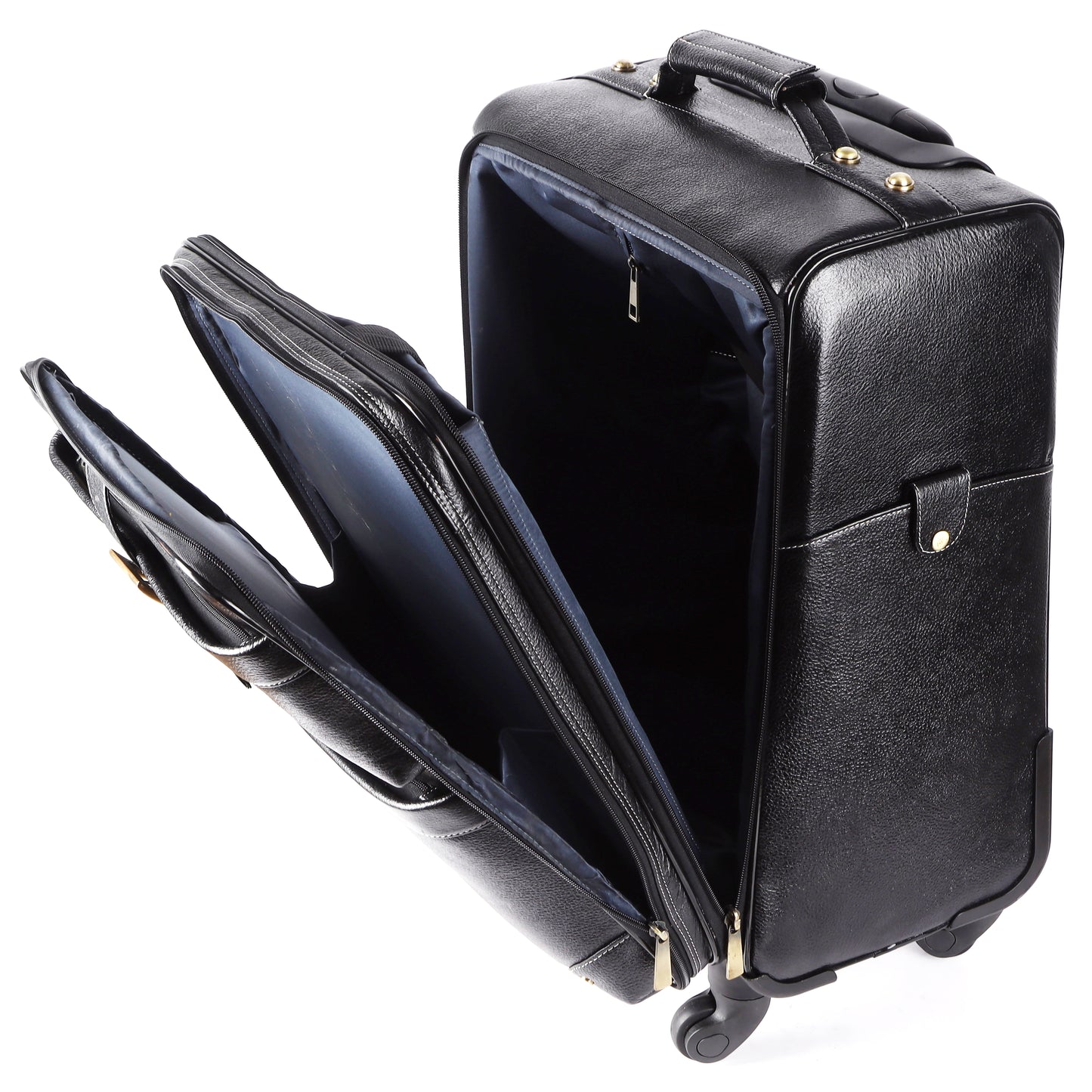 Black Leather Trolley Bag Airport Cabin Bag Leather Weekender Leather Luggage with Wheels Gift For Him