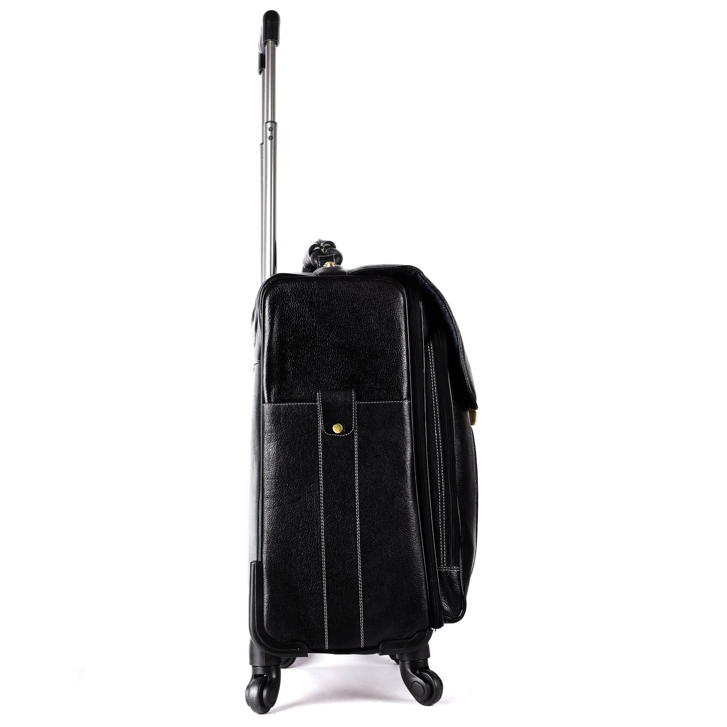 Black Leather Trolley Bag for Flight Leather Weekender Leather Luggage with Wheels