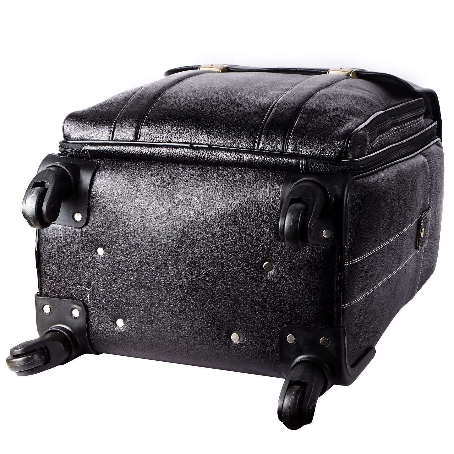 Black Leather Trolley Bag for Flight Leather Weekender Leather Luggage with Wheels