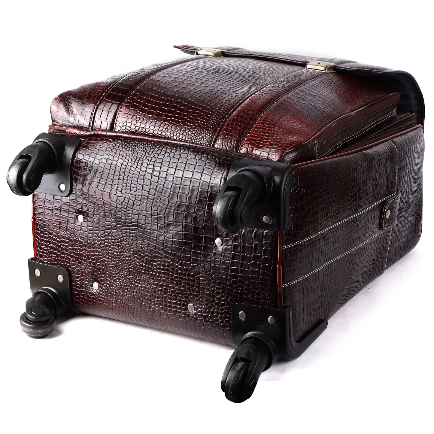 Brown Leather Trolley Bag for Flight Leather Weekender Leather Luggage with Wheels