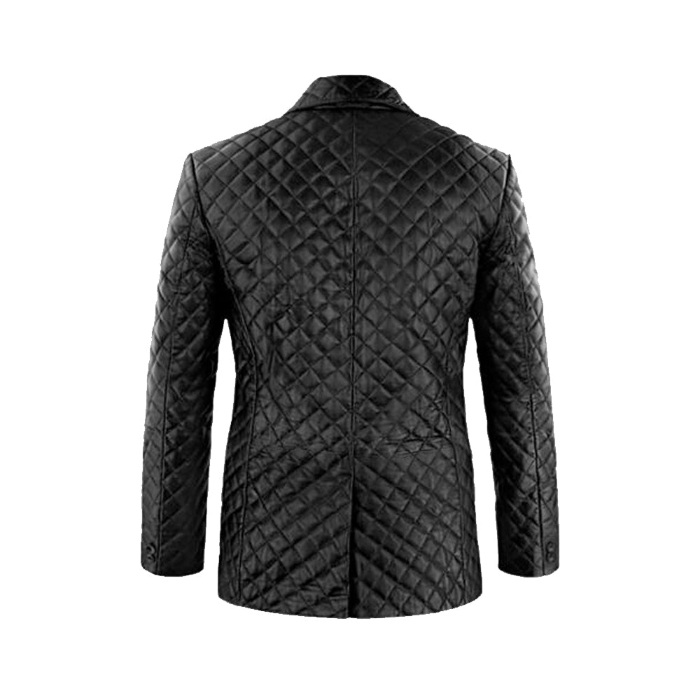 LINDSEY STREET Personalized Quilted Leather Blazer for Men's Black Blazer Custom Size Men's Leather Jacket Classic Party Blazer