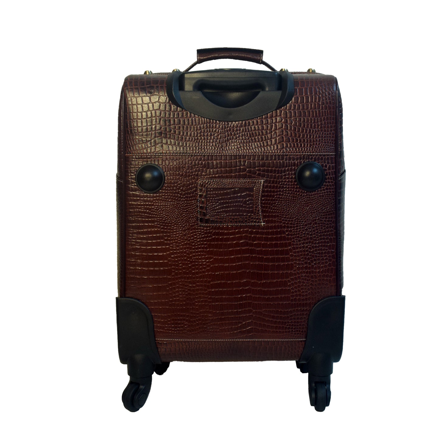 Croco Embossed Leather Trolley Bag Airport Cabin Bag Leather Weekender Leather Luggage with 360 Wheels