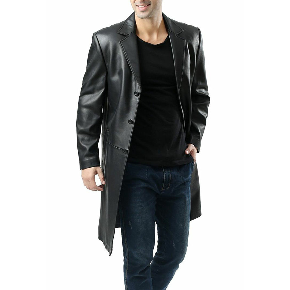 Premium Lambskin Leather Overcoat for Mens Soft Leather Long Coat for Men Slim Fit Trench coat for Men