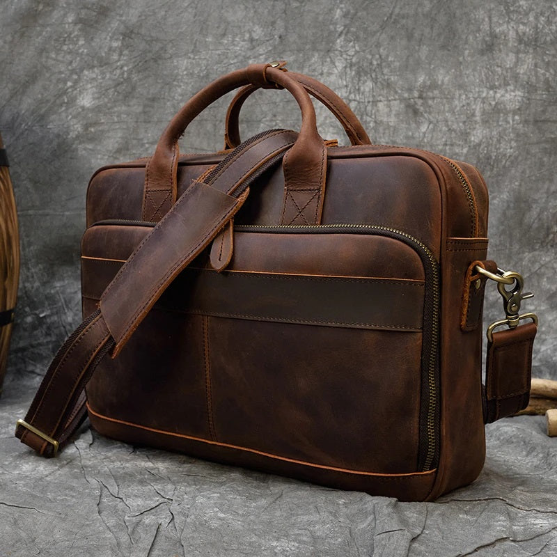 LINDSEY STREET Leather Briefcase 17 inches Laptop Messenger Bag for Men and Women Best Office Bag School College Satchel Bag…