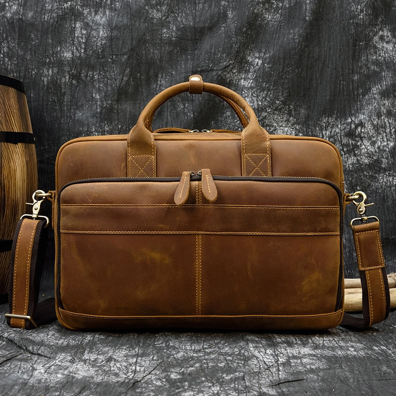LINDSEY STREET Leather Briefcase 17 inches Laptop Messenger Bag for Men and Women Best Office Bag School College Satchel Bag…