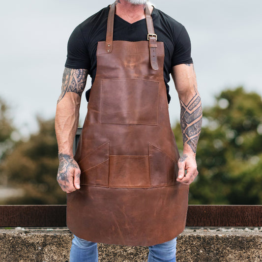 Distressed Brown Leather Apron Bib Barista Baker Bartender BBQ Chef Barber Uniform Butchers Apron For Woodwork Blacksmith with Pockets