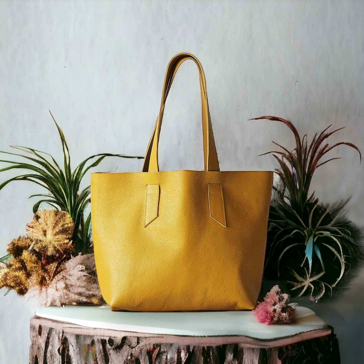 Yellow Leather Tote Bag for Women Raw Edge Shopper Purse Unlined Bag Leather Shoulder Bag Large Marketing Bag Everyday Tote Bag Large