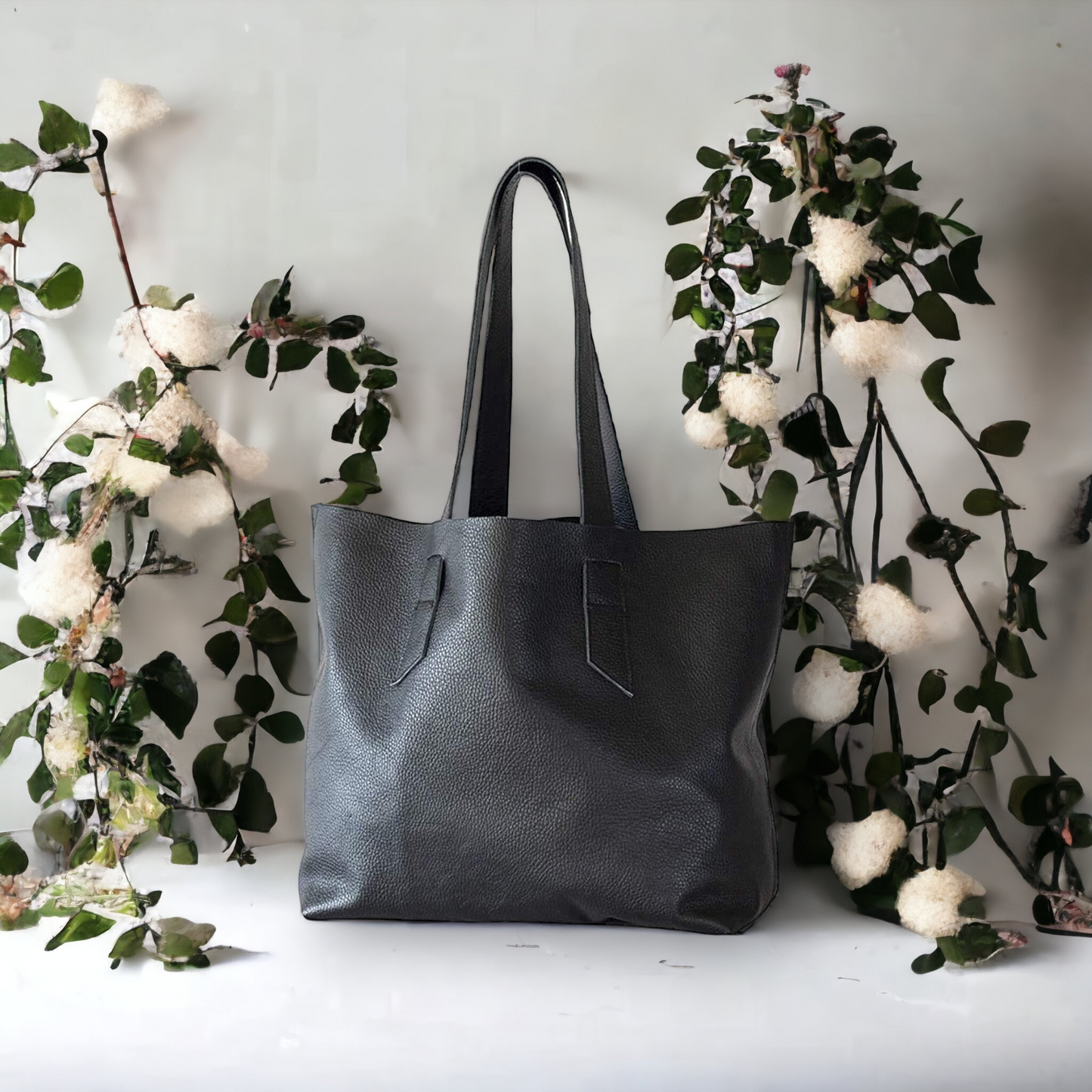 Black Genuine Leather Tote Bag for Women Shopper Purse Leather Shoulder Bag Large Marketing Bag Everyday Tote Bag Mothers Day Gift for Her