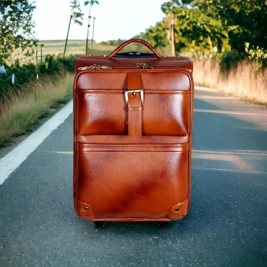 Genuine Leather Trolley Bag Airport Cabin Bag Leather Weekender Leather Luggage with Wheels Gift For Him Tourist Luggage