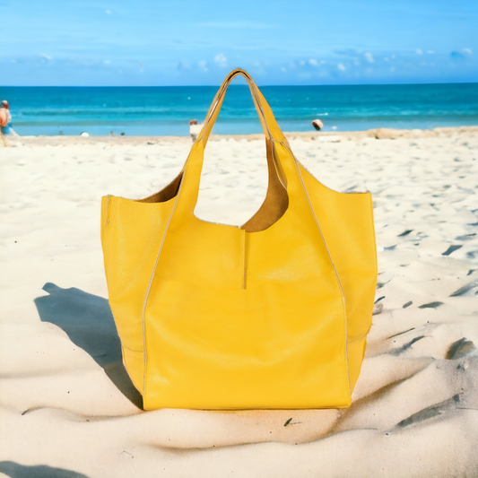 Yellow Oversize Leather Tote Shopper Bag Large Weekender Shoulder Bag Large Travel Bag Leather Shopping Bag Oversized Tote Everyday Purse