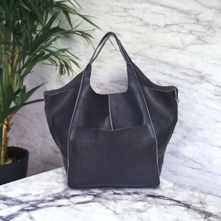 Oversize Leather Tote Bag | Extra Larger Shopper Bag (Black)
