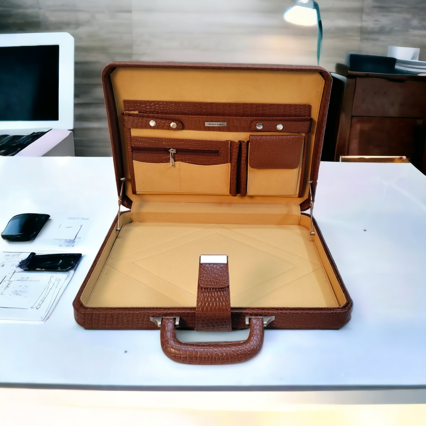 Leather Briefcase, Tan Leather Briefcase, Mens Leather Attache Briefcase, Laptop Bag, MacBook Bag, Leather bag, Gift for Him, Mens Briefcase