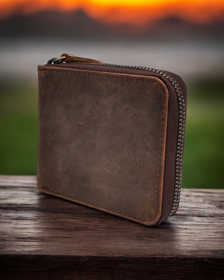 Leather Zipper Wallet for Men and Women With RFID Protection