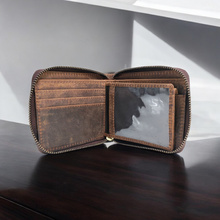 Leather Zipper Wallet for Men and Women With RFID Protection