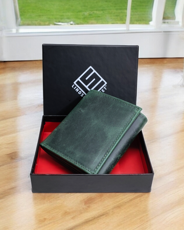 Trifold leather wallet for men, Green leather Wallet, RFID Wallet for Men, Gift for Men, Christmas gift, birthday gift for men, customized gift