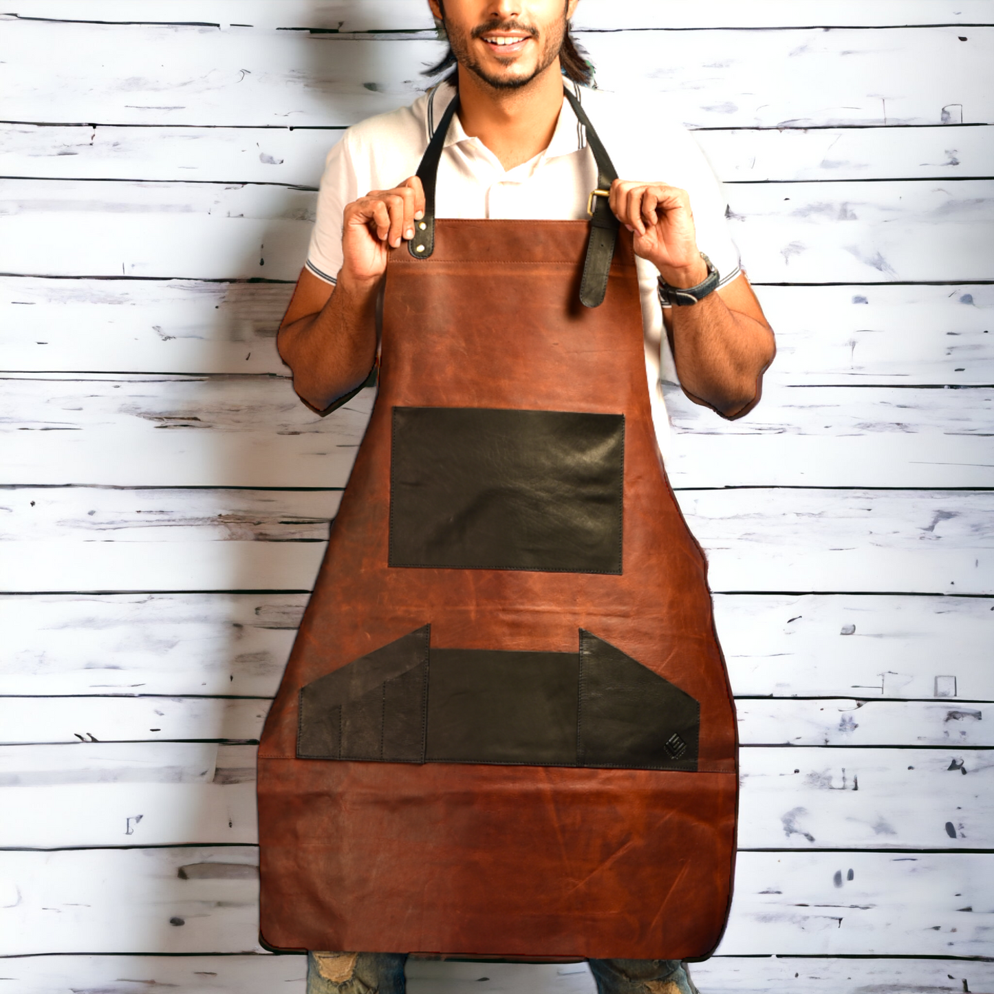 Distressed Multi Pocket Leather Apron Brown Top Grain Leather Butchers Apron For Hobbyists Woodwork Blacksmith with Pockets - LINDSEY STREET