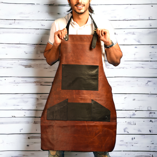 Distressed Multi Pocket Leather Apron Brown Top Grain Leather Butchers Apron For Hobbyists Woodwork Blacksmith with Pockets - LINDSEY STREET