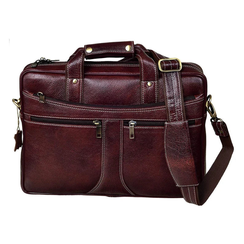 Genuine Leather 15.6 inch Laptop Messenger Bag for Men | Top Grain Cow Leather Laptop MacBook Bag | Leather Crossbody Messenger Bag