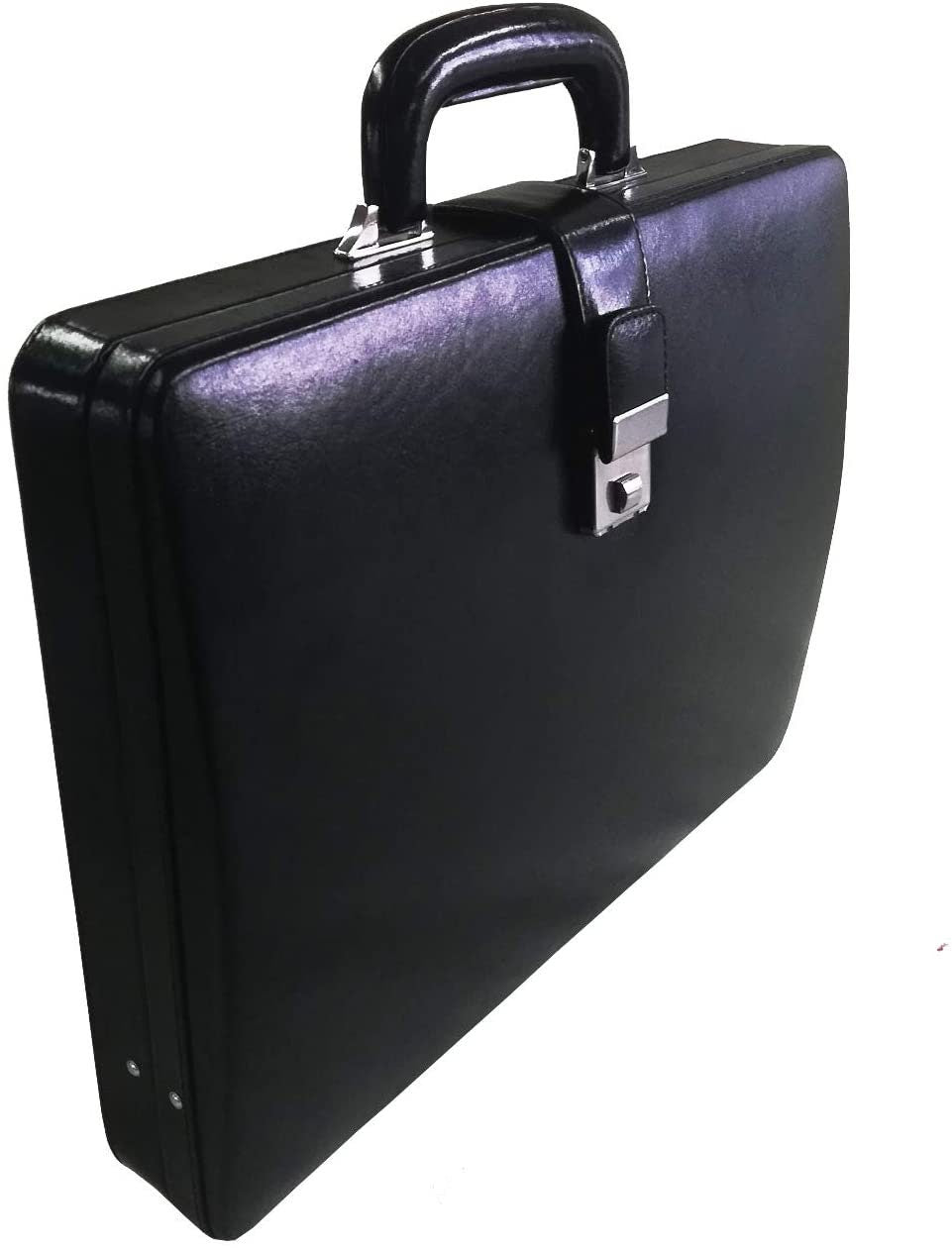 Genuine Leather Attache Briefcase for Men's Office Handbag Doctor Briefcase Leather Laptop MacBook Carry Case (Silver Fittings)
