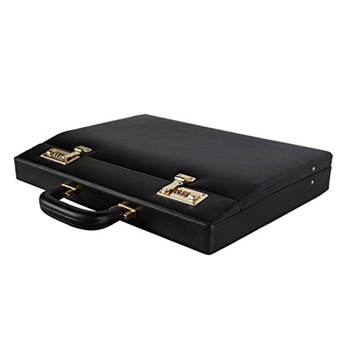 Genuine Leather Attache Briefcase for Men's Leather Executive Handbag 14 inch Laptop Bag MacBook Carry Case Documents Organizer (Black)