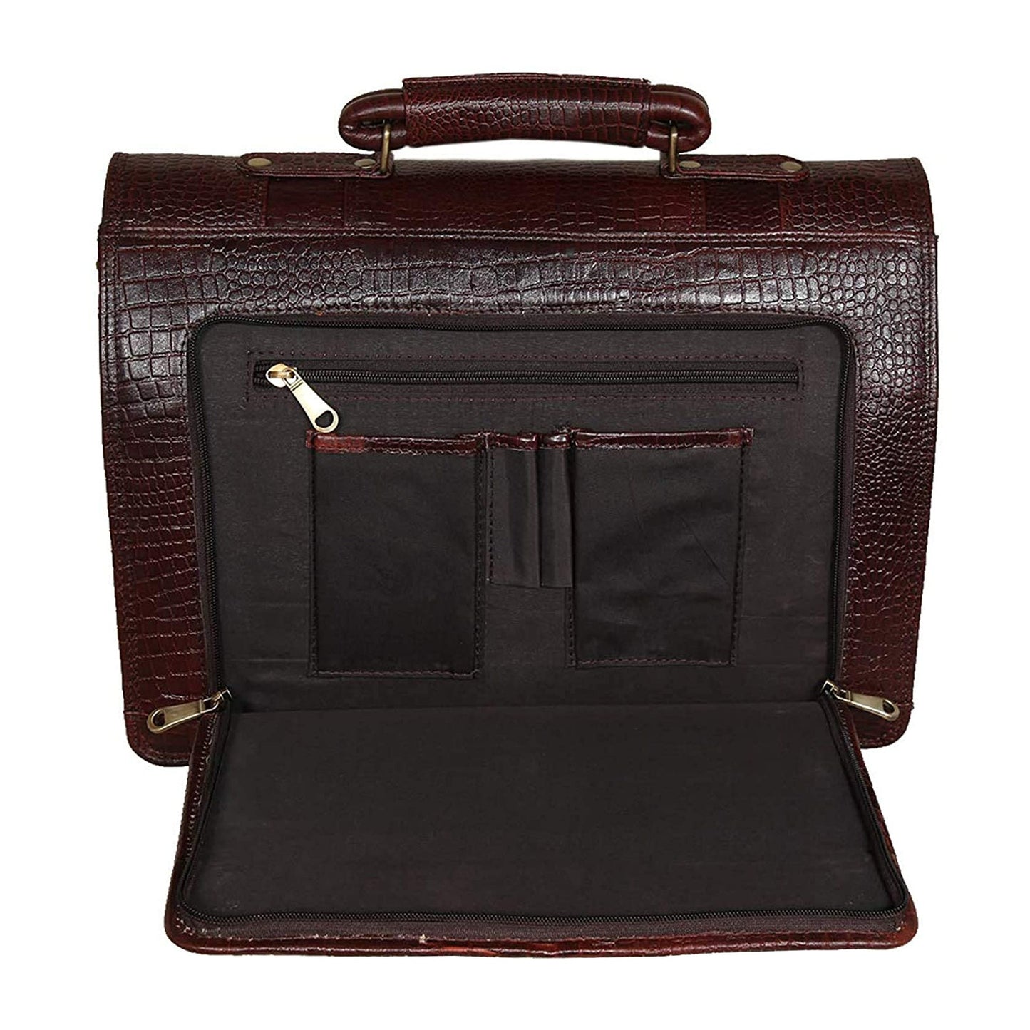 Geuine Leather Laptop Mens Briefcase Bag 15.6'' Laptop Compartment Expandable Features Amiet Swiss Security Lock Closure