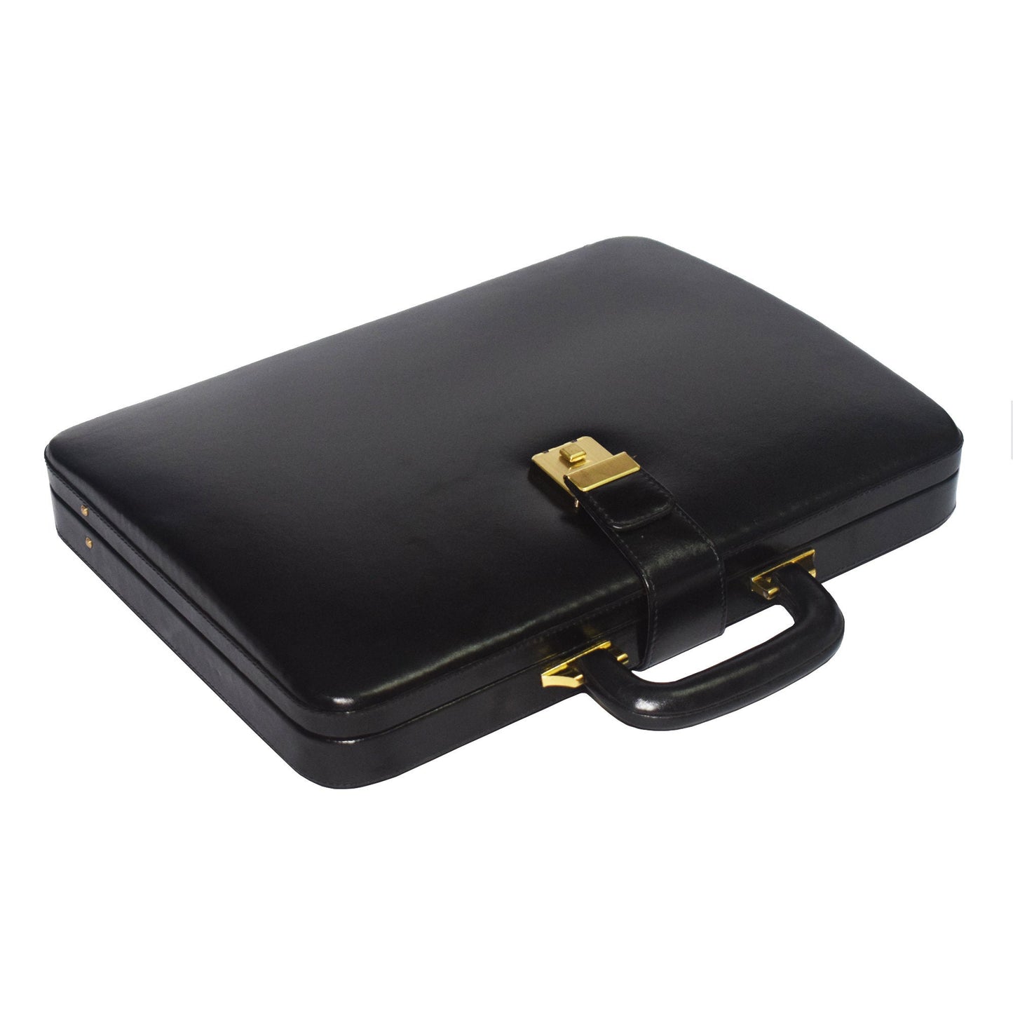Genuine Leather Attache Briefcase for Men's Office Handbag Doctor Briefcase Leather Laptop MacBook Carry Case (Black)