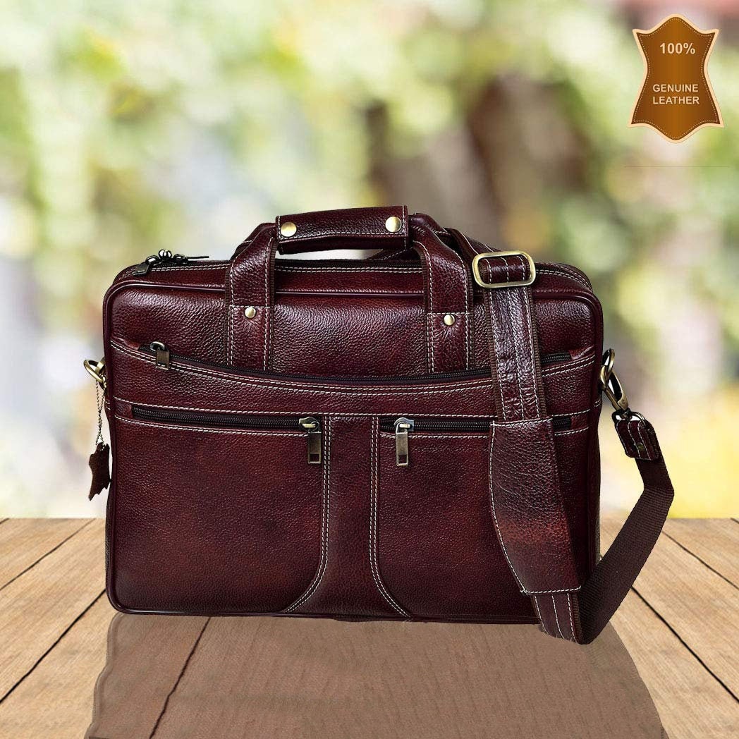 Genuine Leather 15.6 inch Laptop Messenger Bag for Men | Top Grain Cow Leather Laptop MacBook Bag | Leather Crossbody Messenger Bag