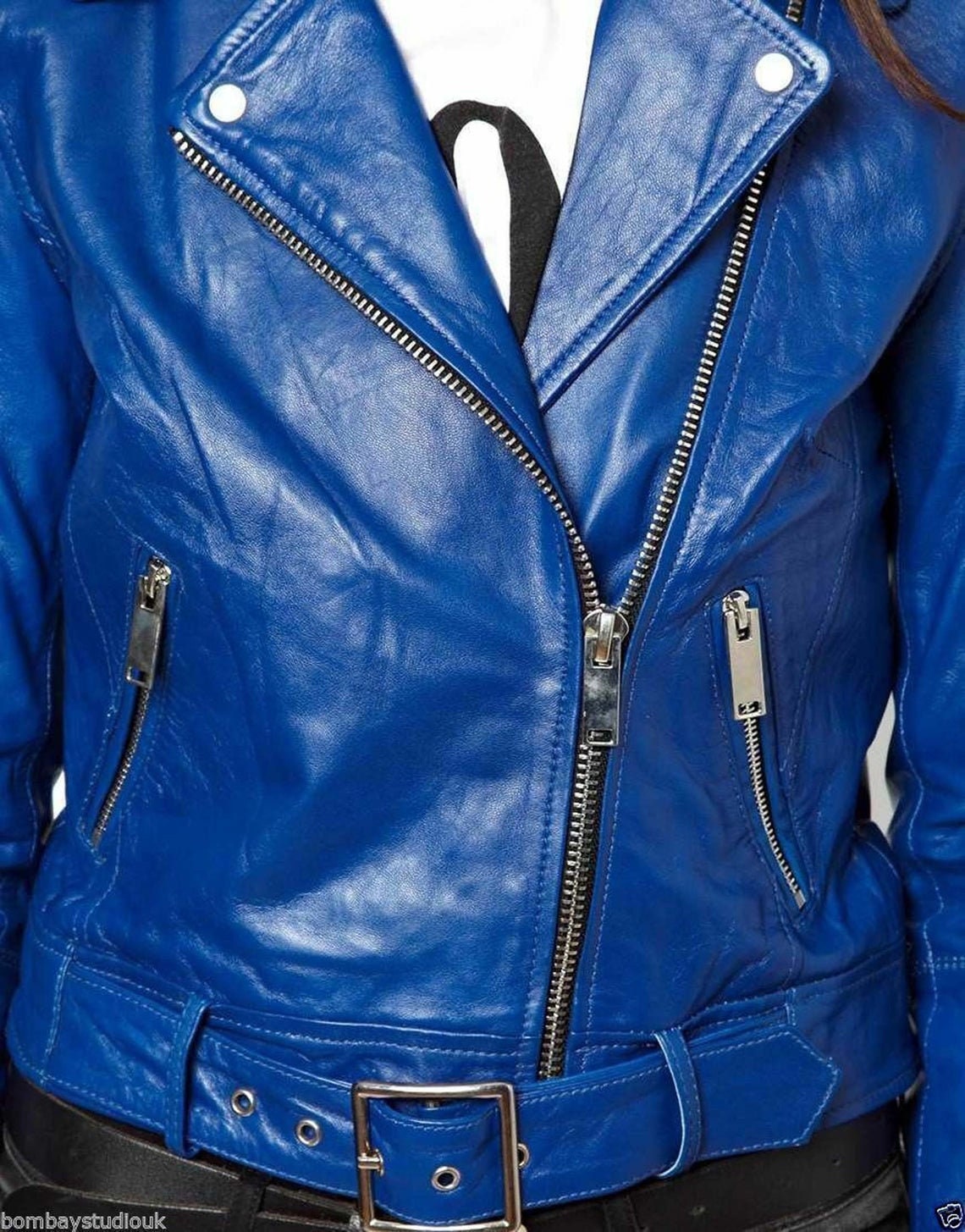 LINDSEY STREET Women's Lambskin Leather Ladies Jacket Biker Motorcycle Slim Fit Blue Jacket for Girls Gift for Her Birthday Gift