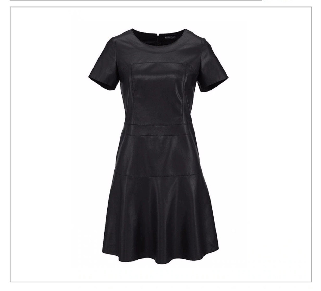 LINDSEY STREET Women Fashion Leather A-Line O-Neck Black Dress Casual Mini Dress Short Sleeve Sexy Casual Dress