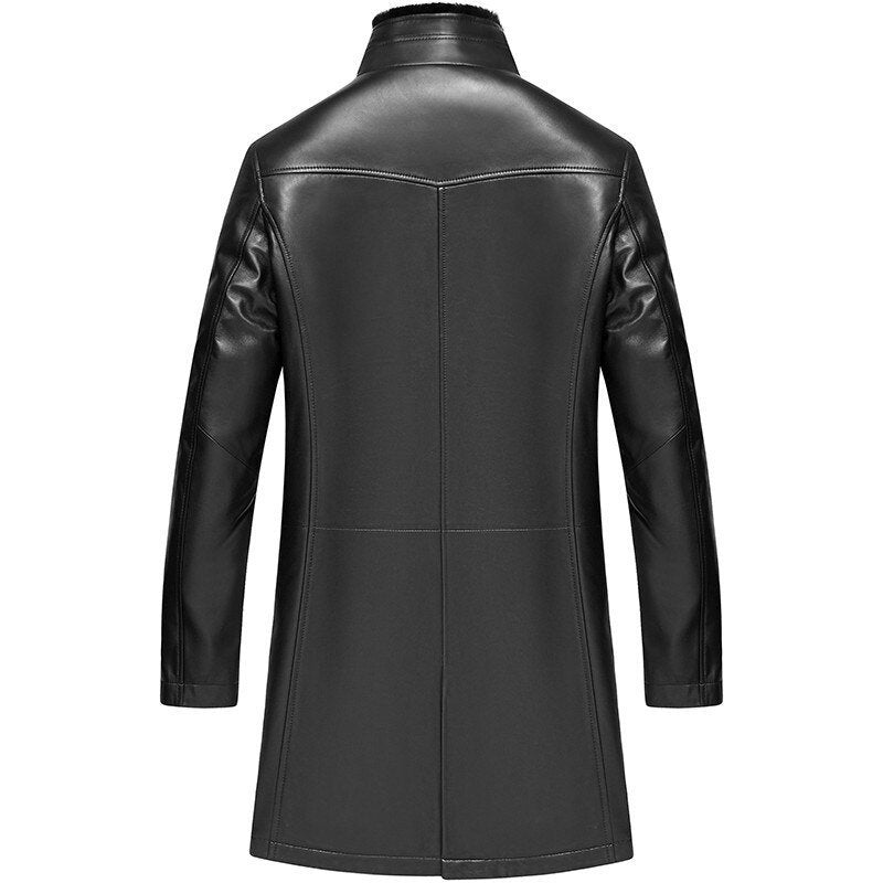 Premium Quality Leather Long Jacket for Mens Sheep Skin Leather Jacket with Woolen Lining Fur Collar Leather Jacket Mens Leather Overcoat