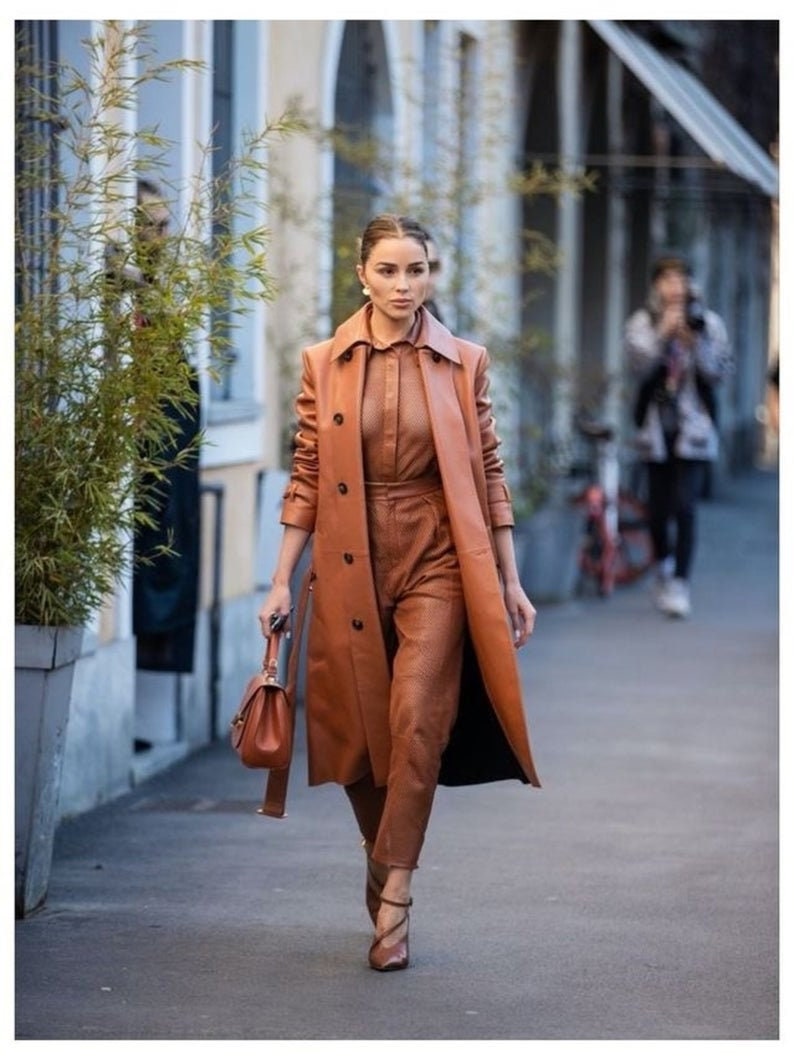 Leather Midi Coat Women Handmade Stylish Trench Coat Lambskin Leather Trench Coat Long Leather Coat Tan Leather Coat Trench Overcoat