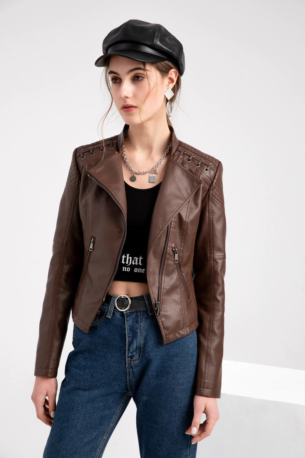 Stylish Lambskin Leather Jacket For Women's Biker Jacket Brown Leather Cropped Jacket Leather Coat Slim Fit Leather Jacket | Gift for Women