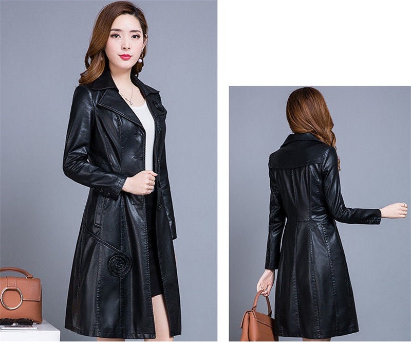 Soft Leather Midi Coat for Women Handmade Stylish Trench Coat Lambskin Leather Trench Coat Long Leather Coat Leather Coat Trench Overcoat