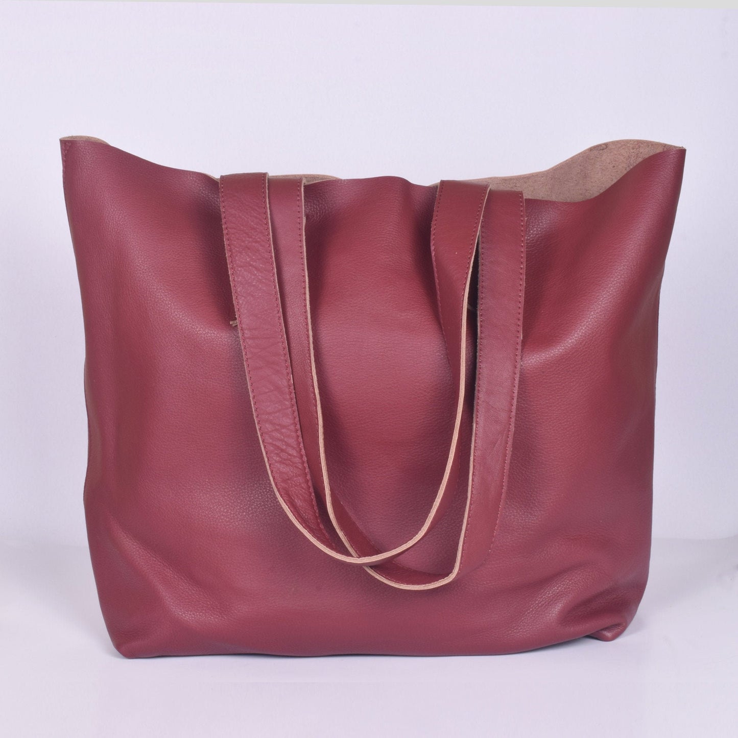 Maroon Leather Tote Bag for Women Raw Edge Shopper Purse Unlined Bag Leather Shoulder Bag Large Marketing Bag Everyday Tote Bag Leather