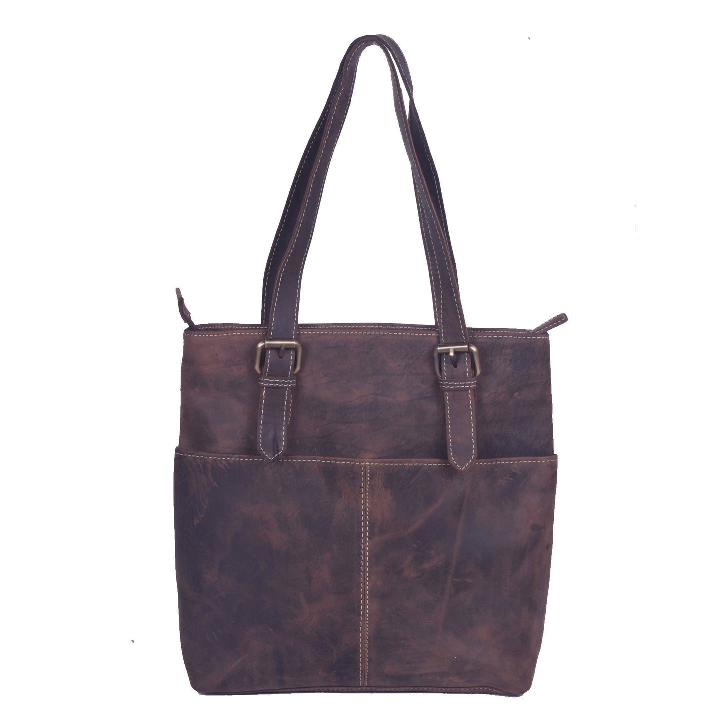 Dark Brown Distress Hunter Leather Tote Bag for Women , Office Tote Bag Everyday Leather Tote Shoulder Bag with Pockets Daily Use Tote Purse
