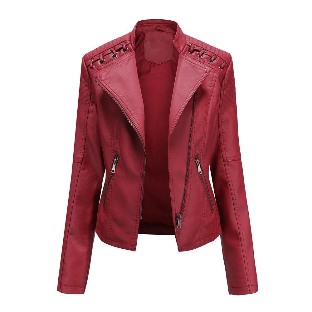 Red Leather Jacket For Women Biker Jacket Lambskin Leather Cropped Jacket Leather Coat Slim Fit Leather Jacket | Christmas Gift for Women