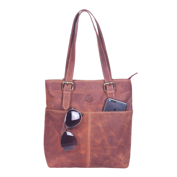 Distress Brown Leather Tote Bag for Women